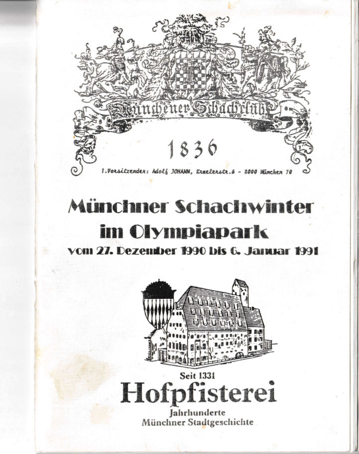 Titelseite des Turnierbulletins „Münchner Schachwinter im Olympiapark“ von 1991